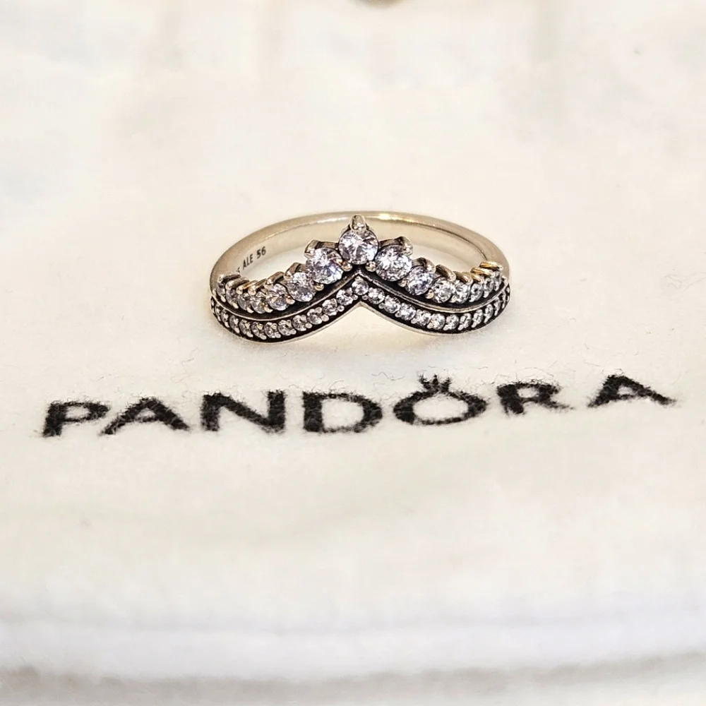 Pandora Sterling Silver Timeless Princess Wishbone CZ Ring S925 ALE Size 7.5 - Picture 2 of 9